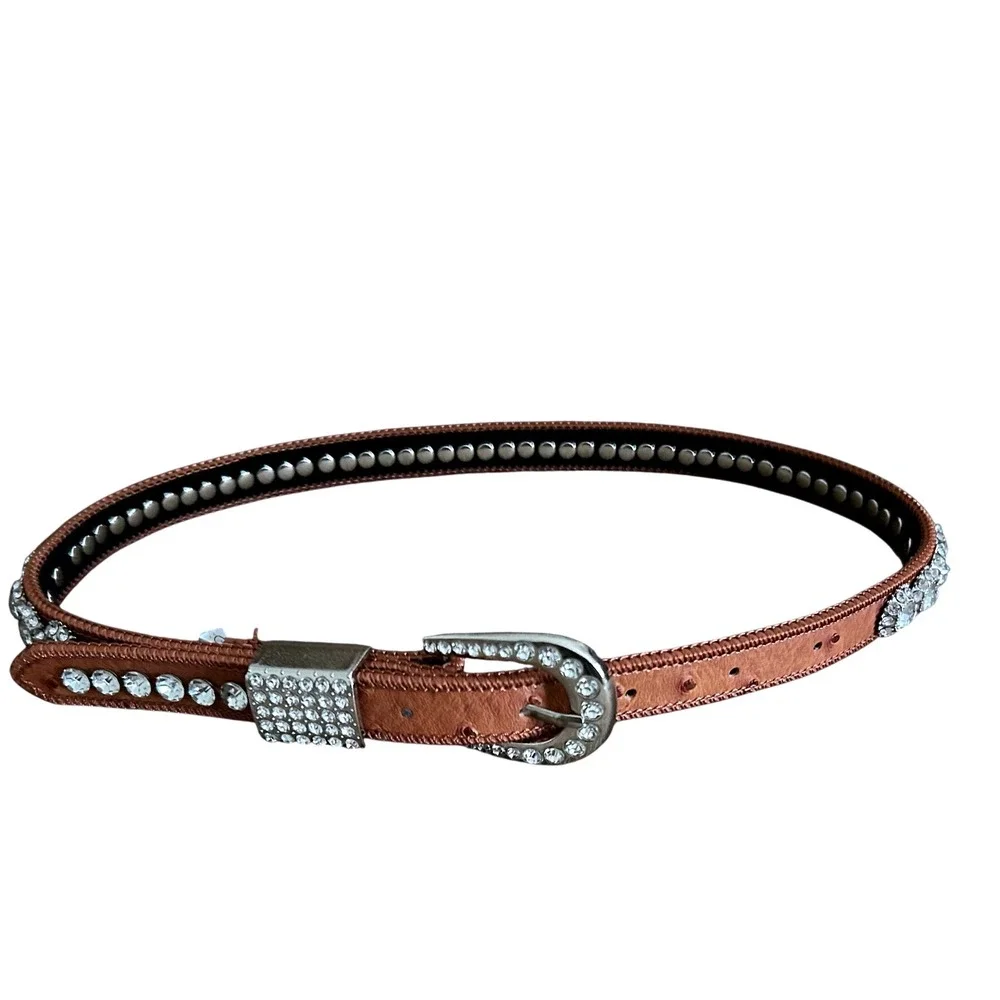 Kids Rhinestone Western Cowgirl Belt Sparkly Bling Brown Size 28